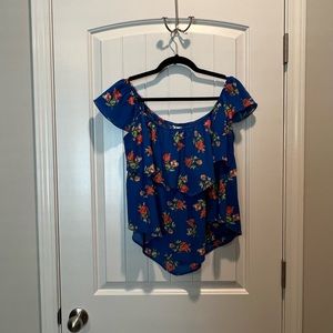 Women’s Blue and Pink Off The Shoulder Top